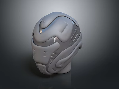 Gray Futuristic Helmet With Streamlined Design And Textured Surface For Daily Use 3d model