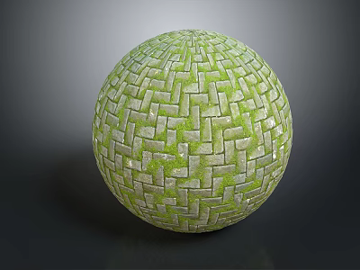 Green Woven Tile Sphere With Moss Covered Surface And Intricate Pattern 3d model