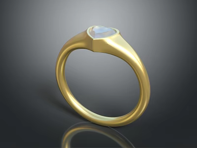 Stylish Elegant Gold Ring With Heart Shaped Gemstone And Simple Design 3d model
