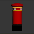 Traditional Red Royal Mail Post Box Structure With Crown Logo And Yellow Accents