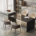 Modern Black Dining Table Set with Four Light Gray Chairs Gold Legs and Open Book