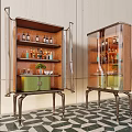 Elegant Modern Wine Cabinet With Glass Doors Metal Frame And Shelves Holding Wine Bottles