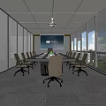 Modern Conference Room Interior With Long Table Comfortable Chairs Large Windows And Projector Screen 3d model