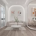 Modern Luxury Beauty Salon Interior With White Reception Sofa And Wooden Floor