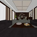 Modern Office Interior Design With Sofas Coffee Table Bookshelf And Work Desk Setup 3d model