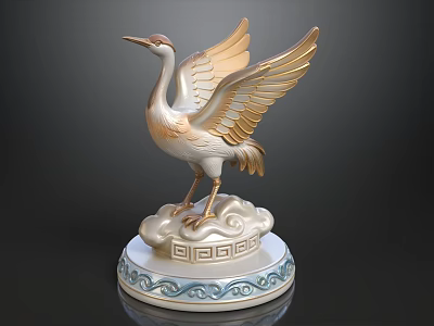 Sorry, the picture focuses on a crane sculpture, not a sofa and coffee table set. Please provide the correct picture information related to "sofa and coffee table combination" to generate the title. 3d model