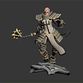 Armored Warrior Character In Blue Gold Armor With Golden Star Weapon And Creature Winged Base