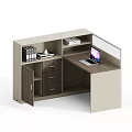 Modern Office Desk with Drawers Cabinet File Organizers and Laptop on Wooden Top