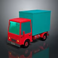 Red Cab Teal Cargo Box Cartoon Style Truck With Reflection 3d model