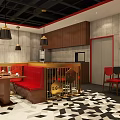 Spicy Pork Knuckle Pot Restaurant Featuring Red White Wall Decor Tables Chairs Pendant Lights