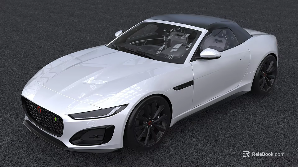 White Jaguar Convertible Sports Car With Black Top And Sleek Exterior Design 3d model 