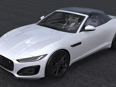 White Jaguar Convertible Sports Car With Black Top And Sleek Exterior Design 3d model