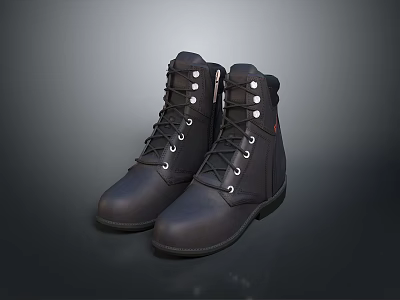 Black Leather High Top Boots With Laces And Metal Eyelets Design 3d model