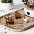 Elegant Glass Teapot Tea Set with Wooden Tray Two Glass Cups and Rosemary Plant 3d model