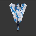 Blue And White Camouflage Fighter Jet Model With Transparent Canopy On Dark Background