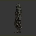 Man In Medieval Knight Armor Holding Shield And Sword Standing