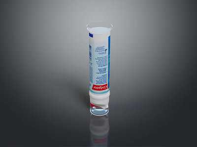 Clear Plant Care Solution Bottle With Blue Red Label And Red Cap Design 3d model