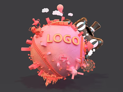 Pink Sphere 3D Logo Design With Decorative Elements For E-commerce Brand 3d model