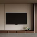 Modern TV Background Wall with Beige Wooden Decoration Built-in TV Bottom Cabinet and Side Bookshelf