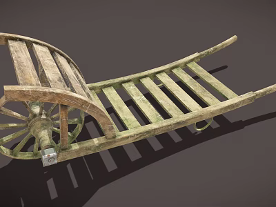 Vintage Wooden Hand Cart With Old Weathered Planks And Wooden Wheels 3d model