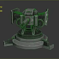 Futuristic Mechanical Automated Turret Weapon With Rotating Base Twin Barrels And Metallic Armor