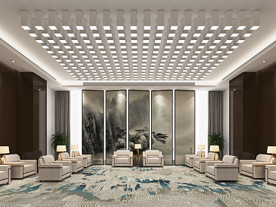 New Chinese-style Reception Room Meeting Room VIP Room VIP Room Leisure Sofa Chandelier Background Wall model