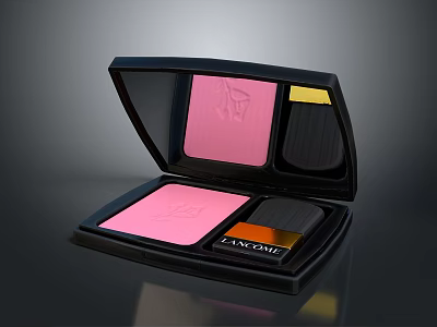 Open Lancome Pink Powder Case With Blush Brush And Cosmetic Design 3d model