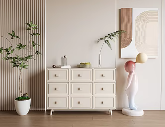 French Cream Decorative Cabinet 3d model