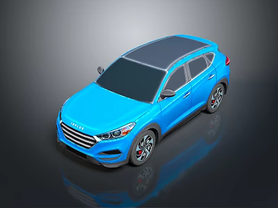 Sleek Modern Blue SUV Exterior with Black Roof and Silver Wheels 3d model