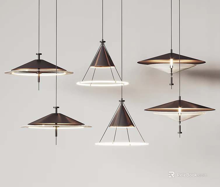 Modern Geometric Pendant Lights With Metallic Frames And White Illumination 3d model