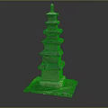 Ancient Multi Tiered Stone Tower With Green Base And Traditional Model Design 3d model