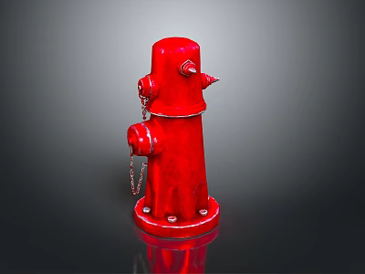 Red Fire Hydrant With Chain Connections And Metallic Base Structure 3d model