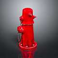 Red Fire Hydrant With Chain Connections And Metallic Base Structure