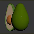 Fresh Ripe Green Avocado Whole and Halved with Orange Pit on Black Surface