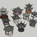 Various Chinese Traditional Pavilions With Classic Roof And Wooden Structures