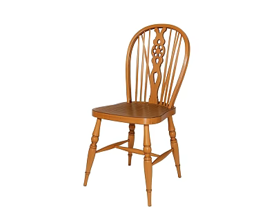 Elegant Traditional Wooden Leisure Chair with Carved Backrest and Spindle Legs 3d model