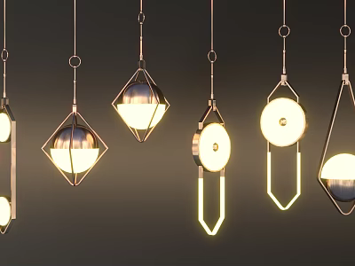 Modern Geometric Pendant Lights With Unique Metal Frames And Illuminated Designs 3d model