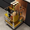 Stainless Steel Kitchen Utensil Storage Cart With Yellow Container Chopsticks Spoons Knives And Spice Jars