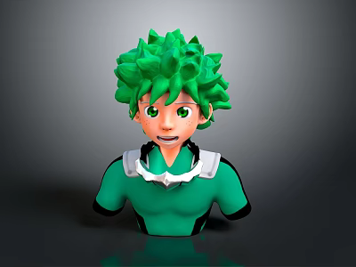 Vibrant Green Haired Cartoon Character Bust With Green Eyes And White Collar 3d model