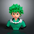 Vibrant Green Haired Cartoon Character Bust With Green Eyes And White Collar