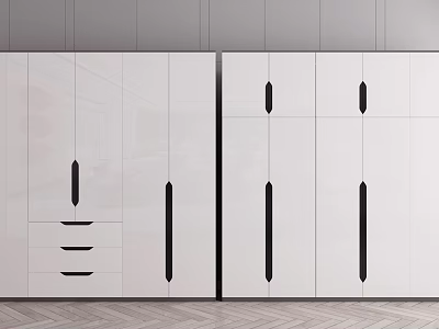 Modern White Wardrobe Interior With Sleek Design Flat Doors And Black Handles 3d model