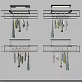 Modern Metal Frame Overhead Clothes Hangers With Various Garments In Interior Design