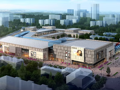 Modern Shopping Mall Atrium With Glass Facade Urban Surroundings And Pedestrian Activity 3d model
