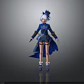 Cute Child Character In Blue Costume With White Hair Hat And Decorative Cloak
