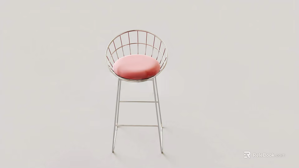 Modern Bar Stool With Metal Wireframe And Pink Cushion Seat For Kitchen Island 3d model 