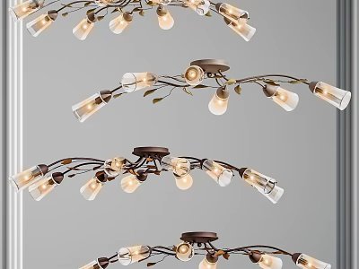 Vintage Style Chandeliers With Curved Metal Branches Glass Lamp Shades And Warm Light Bulbs 3d model