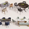 Modern Dining Table Set With Round Oval Rectangular Tables Chairs And Bench 3d model