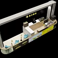 Bubble Tea Shop Interior With Yellow White Counter Blue Chairs Black Background And Hanging Lights