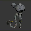 Futuristic Silver Robot Game Movie Character With Spherical Head Mechanical Legs And Wheel Structures