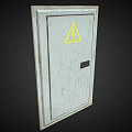 Industrial Equipment Metal Door With Yellow Warning Sign And Safety Features
